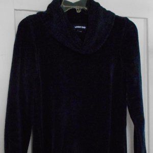 Lands End navy velour cowl neck tunic sz S/T